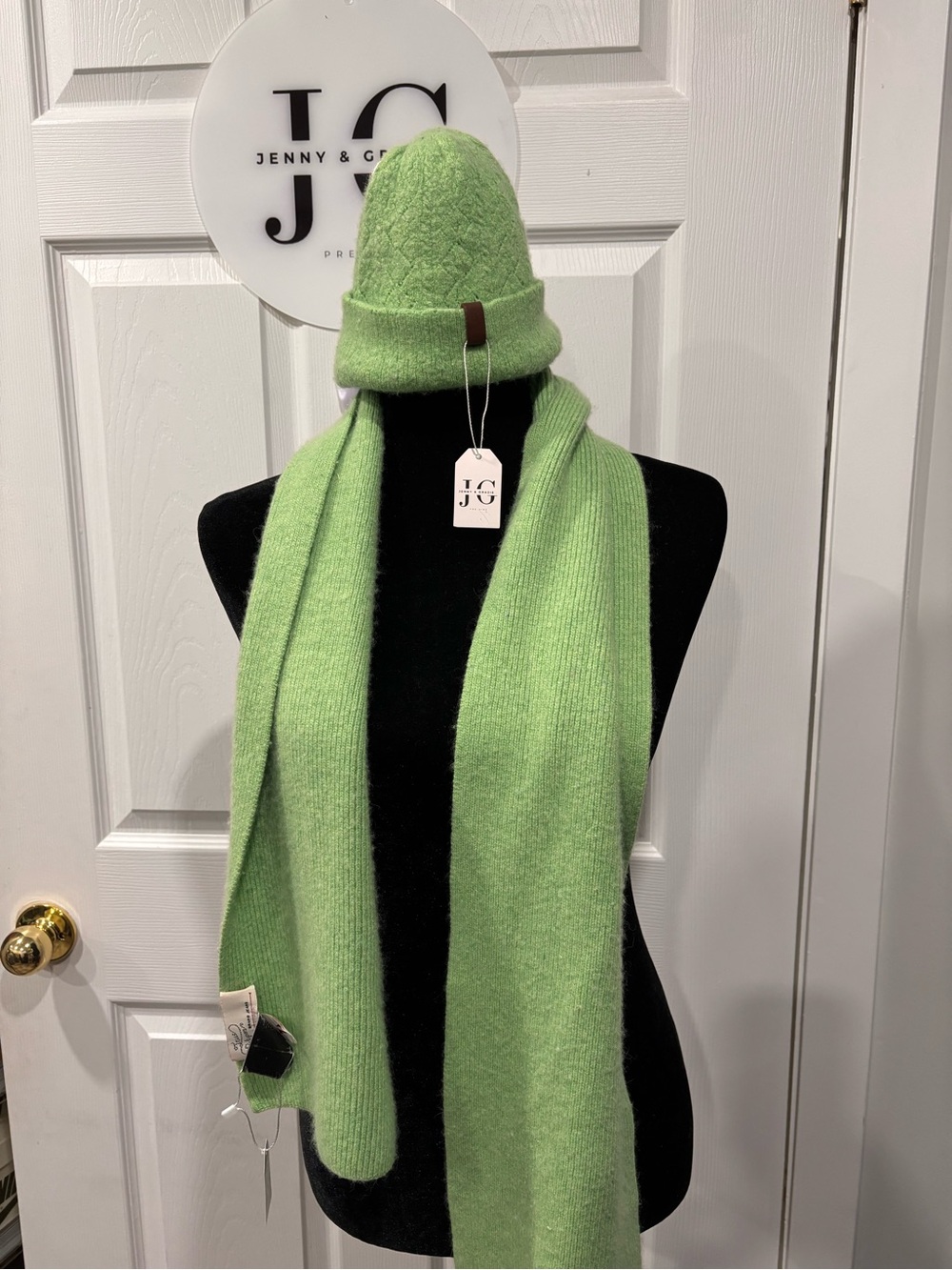 True Religion Lime Green Knit Scarf and Beanie Set